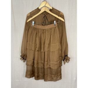 Huong Boutique Blouse Tiered Skirt Set Women Small Brown Black Dainty Academia